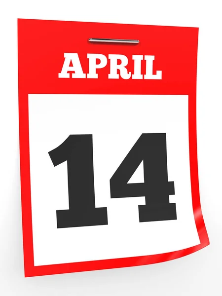 14 aprile. Calendario su sfondo bianco . — Foto Stock