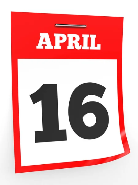 4 月 16 日。白色背景上的日历. — 图库照片