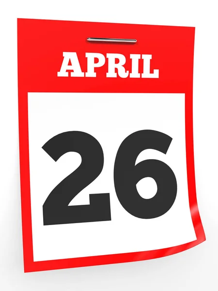 26. April Kalender auf weißem Hintergrund. — Stockfoto