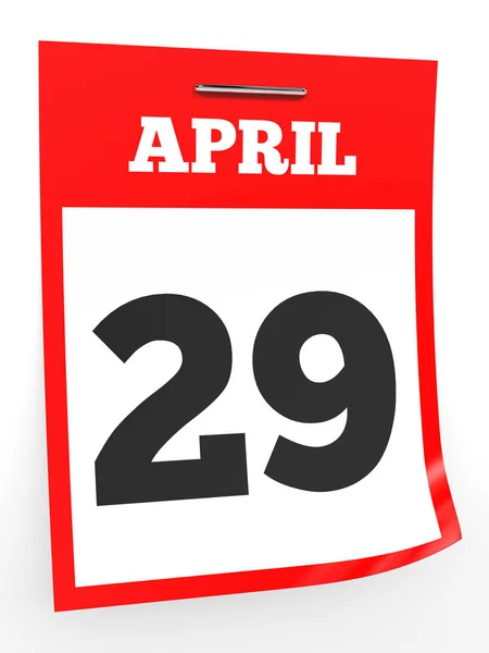 4 月 29 日。白色背景上的日历. — 图库照片