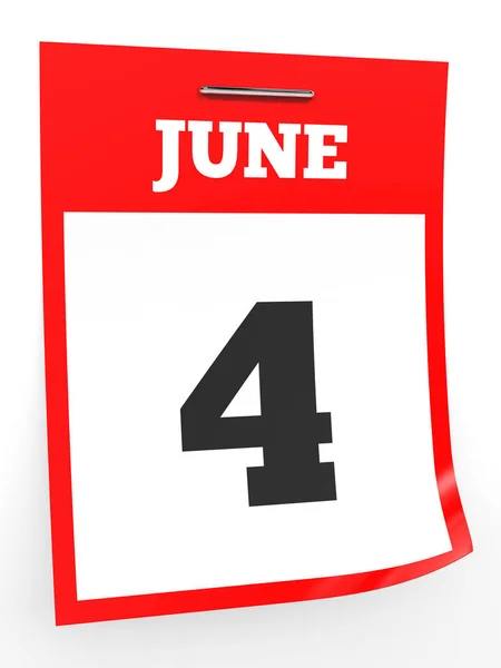 4 de junio. Calendario sobre fondo blanco . — Foto de Stock