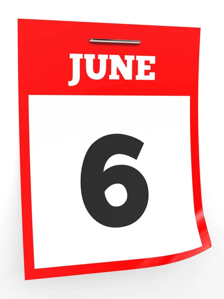 6 juni. Kalender op witte achtergrond. — Stockfoto