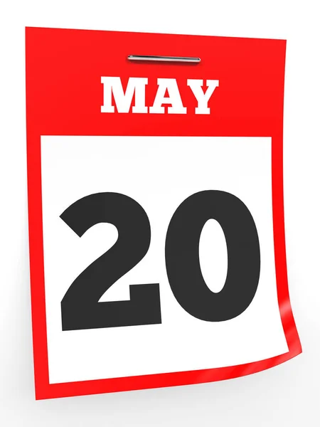 20 Μαΐου. Ημερολόγιο σε λευκό φόντο. — Φωτογραφία Αρχείου