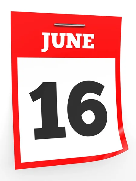 16 de Junho. Calendário sobre fundo branco . — Fotografia de Stock