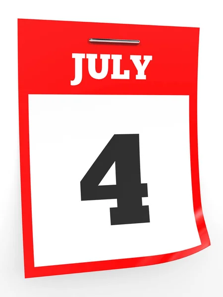 4 luglio. Calendario su sfondo bianco . — Foto Stock