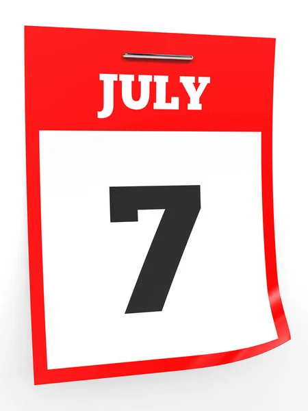 7. Juli Kalender auf weißem Hintergrund. — Stockfoto