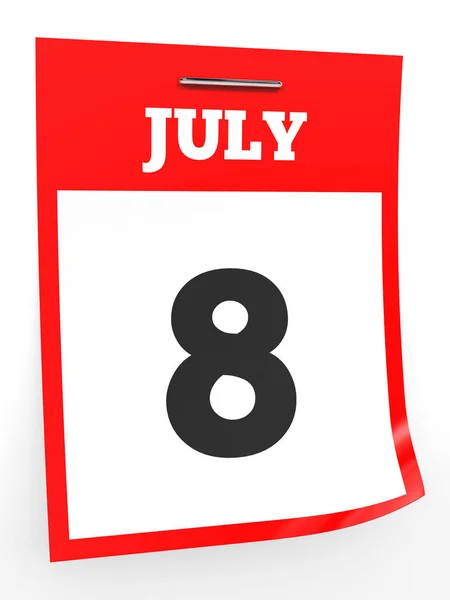8 de Julho. Calendário sobre fundo branco . — Fotografia de Stock