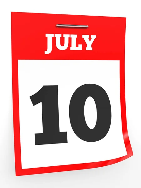 10 липня. Календар на білому тлі . — стокове фото