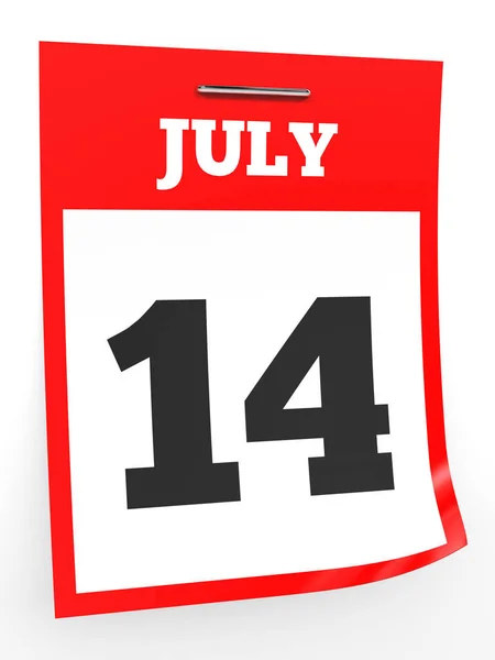 14 Ιουλίου. Ημερολόγιο σε λευκό φόντο. — Φωτογραφία Αρχείου