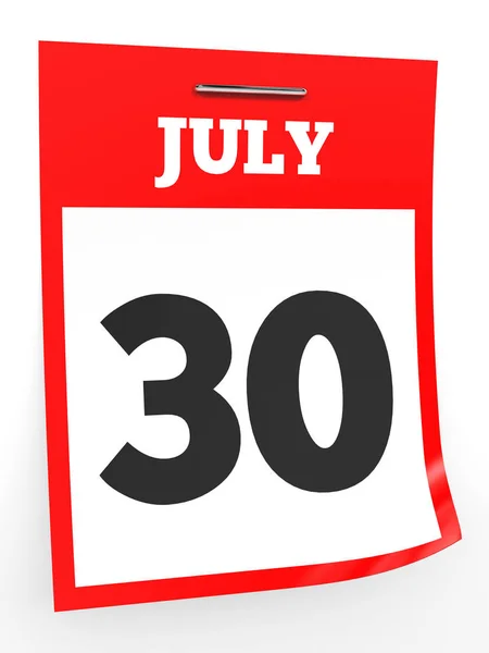 30 Ιουλίου. Ημερολόγιο σε λευκό φόντο. — Φωτογραφία Αρχείου
