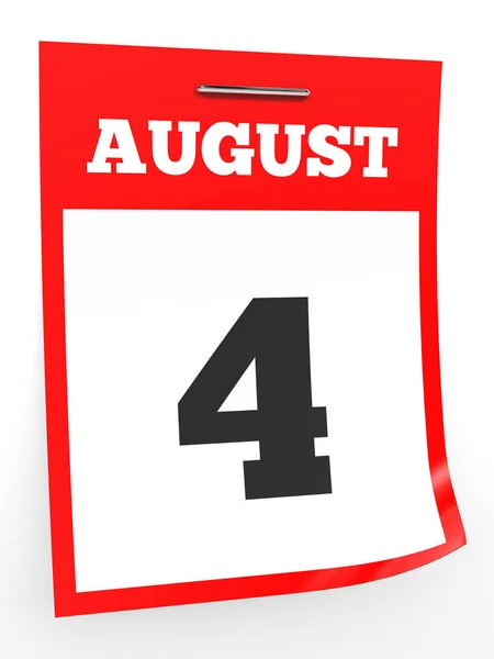 4 agosto. Calendario su sfondo bianco . — Foto Stock