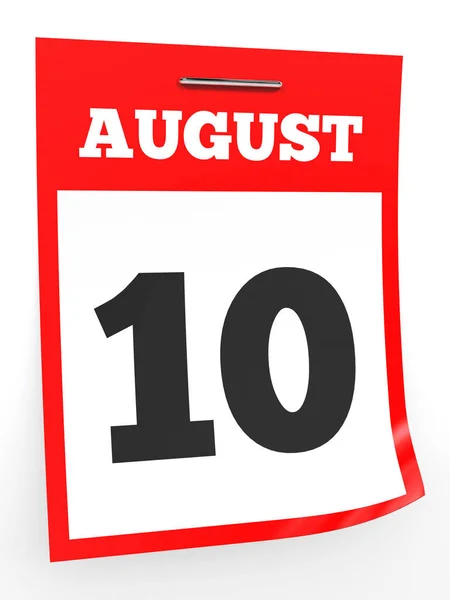 10 de Agosto. Calendário sobre fundo branco . — Fotografia de Stock