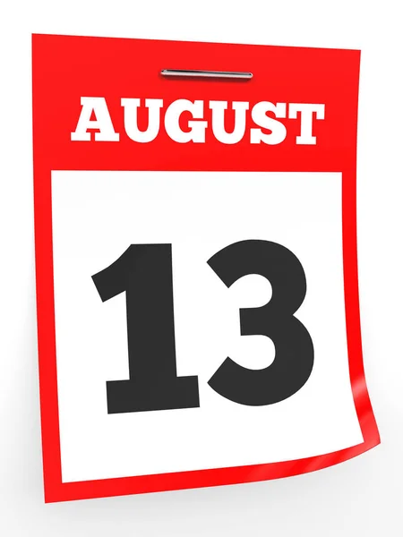 13 Αυγούστου. Ημερολόγιο σε λευκό φόντο. — Φωτογραφία Αρχείου