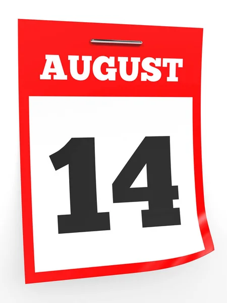 14 de agosto. Calendario sobre fondo blanco . — Foto de Stock