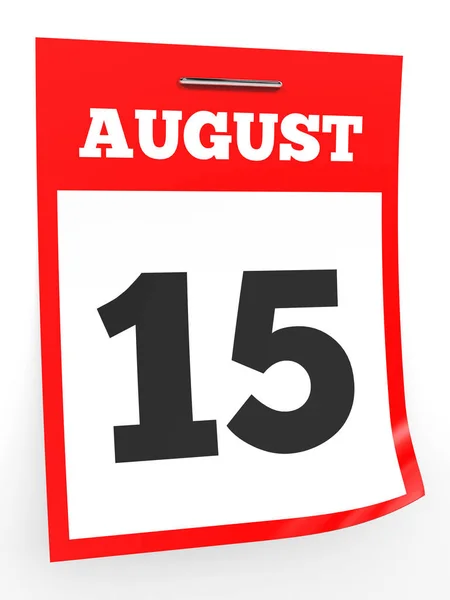 15 augustus. Kalender op witte achtergrond. — Stockfoto