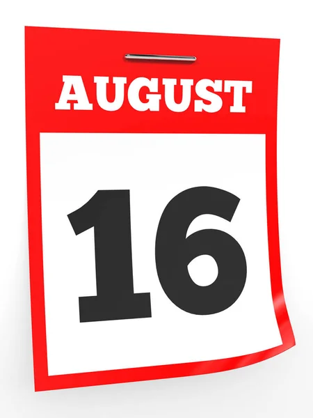 16 Αυγούστου. Ημερολόγιο σε λευκό φόντο. — Φωτογραφία Αρχείου
