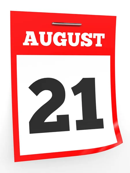 21. August Kalender auf weißem Hintergrund. — Stockfoto
