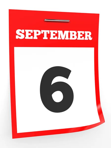 Septiembre 6. Calendario sobre fondo blanco . — Foto de Stock