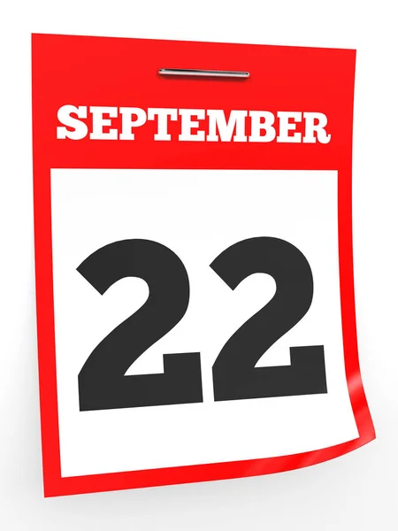 22. September Kalender auf weißem Hintergrund. — Stockfoto