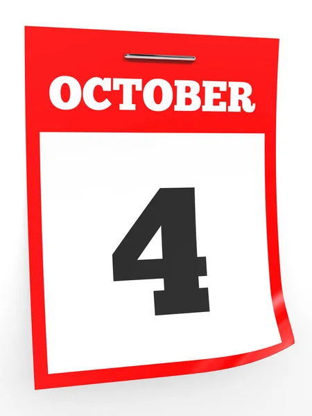 4 de octubre. Calendario sobre fondo blanco . —  Fotos de Stock