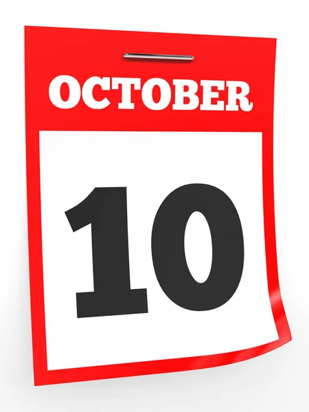 10 de octubre. Calendario sobre fondo blanco . — Foto de Stock