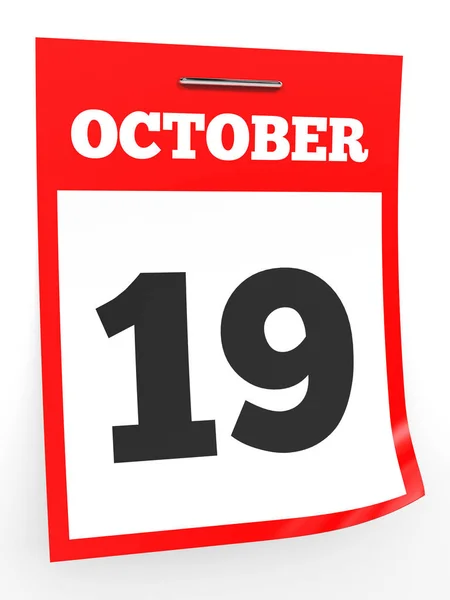 19 de octubre. Calendario sobre fondo blanco . —  Fotos de Stock
