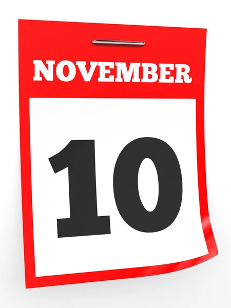 10 de noviembre. Calendario sobre fondo blanco . — Foto de Stock