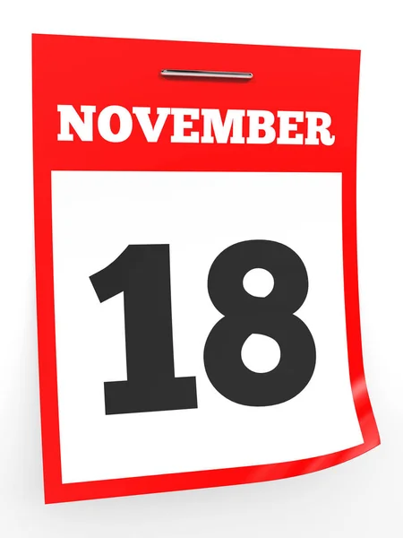 18 listopada. Kalendarz na białym tle. — Zdjęcie stockowe