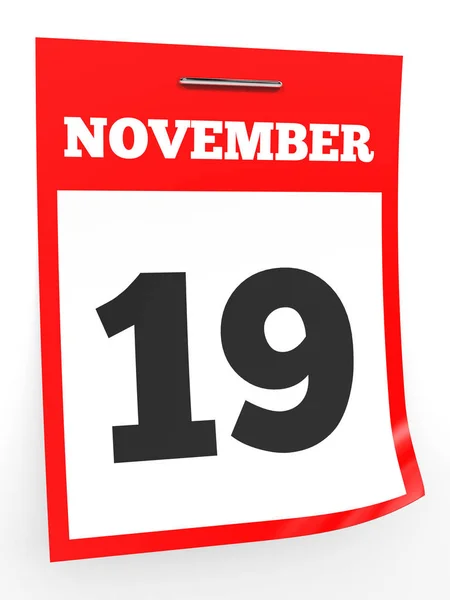 19 de noviembre. Calendario sobre fondo blanco . — Foto de Stock