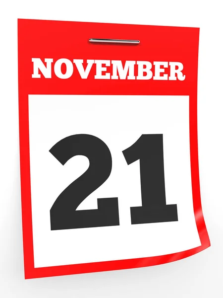 21 de noviembre. Calendario sobre fondo blanco . — Foto de Stock