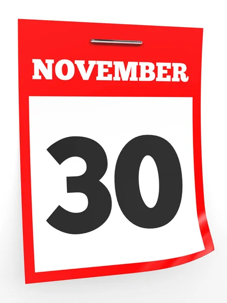 30 Νοεμβρίου. Ημερολόγιο σε λευκό φόντο. — Φωτογραφία Αρχείου