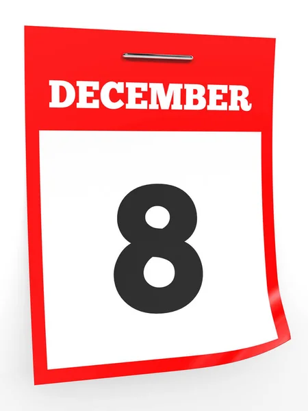 8 dicembre. Calendario su sfondo bianco . — Foto Stock