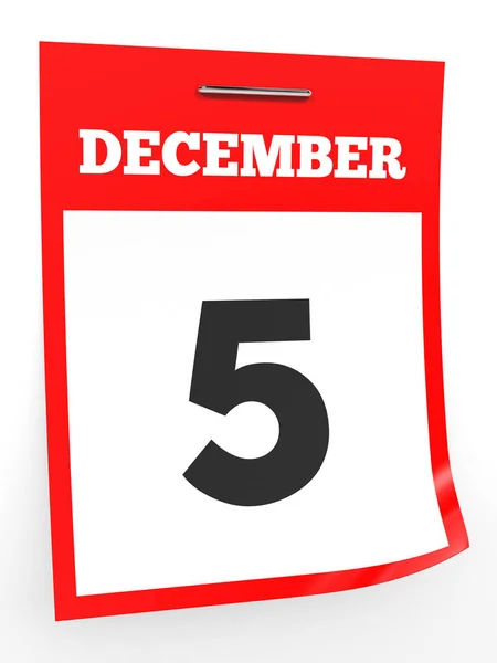 5 de diciembre. Calendario sobre fondo blanco . —  Fotos de Stock