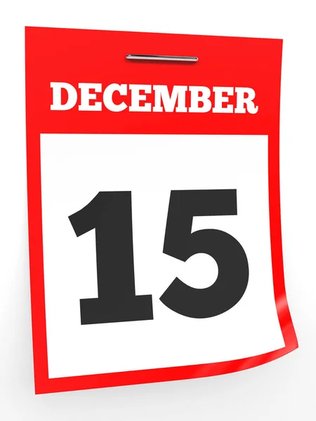 15 dicembre. Calendario su sfondo bianco . — Foto Stock