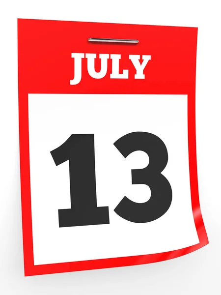 13 juli. Kalender på vit bakgrund. — Stockfoto