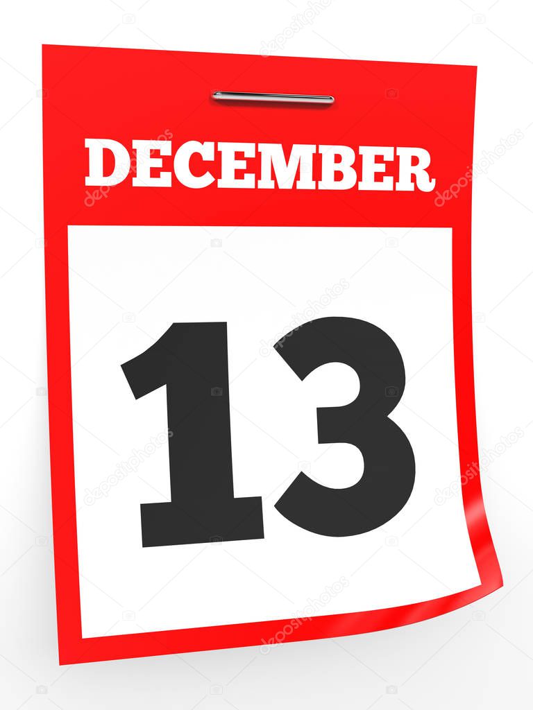 December 13. Calendar on white background.