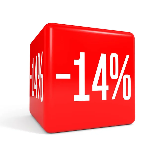 14 %에서. 14% 할인. 빨간색 큐브. — 스톡 사진