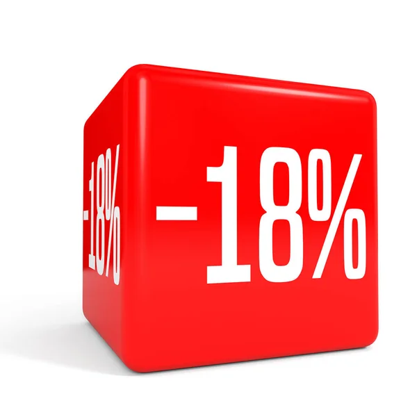 Osmnáct procent off. Sleva 18 %. Červená kostka. — Stock fotografie