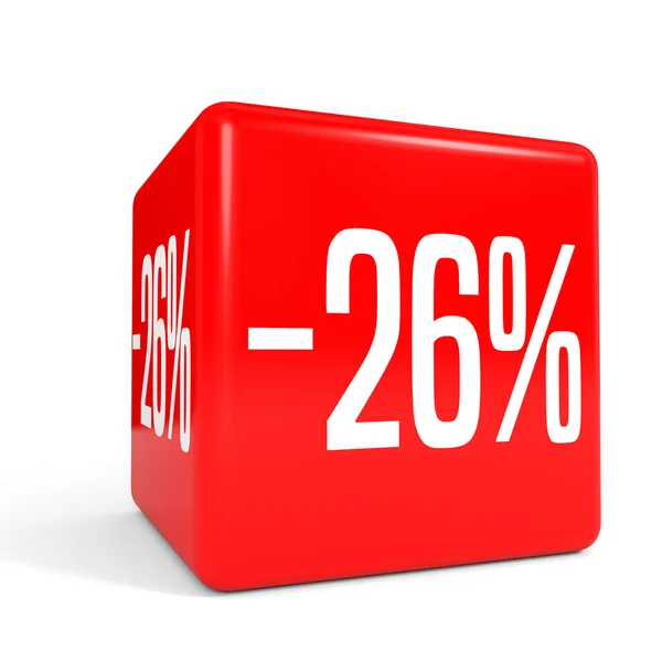 Ventisei per cento di sconto. Sconto 26%. Cubo rosso . — Foto Stock