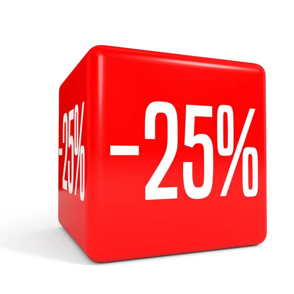 Venticinque percento di sconto. Sconto 25%. Cubo rosso . — Foto Stock