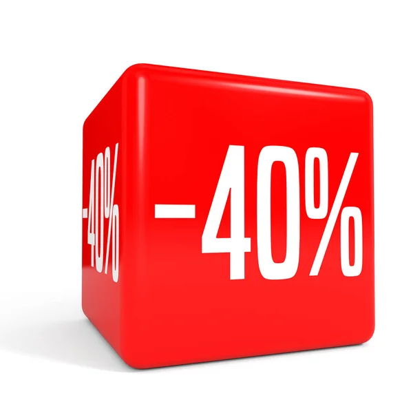 40% de desconto. Desconto de 40%. Cubo vermelho . — Fotografia de Stock