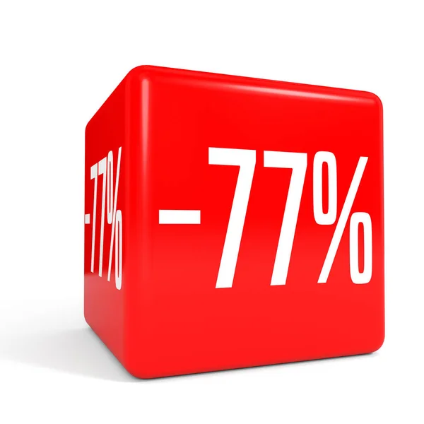 Siebenundsiebzig Prozent weniger. Rabatt 77%. roter Würfel. — Stockfoto