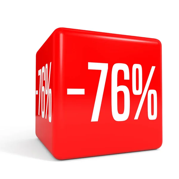 Sechsundsiebzig Prozent weniger. Ermäßigung 76%. roter Würfel. — Stockfoto