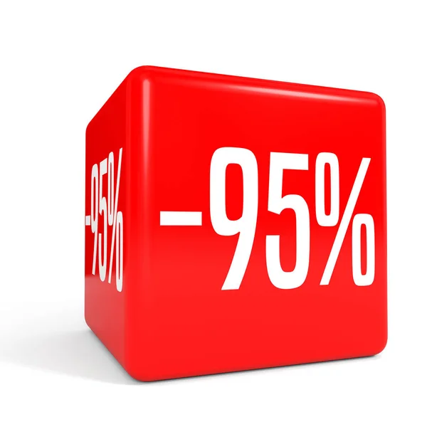 Ninety five percent off. Discount 95 %. Red cube. — Stock Photo, Image