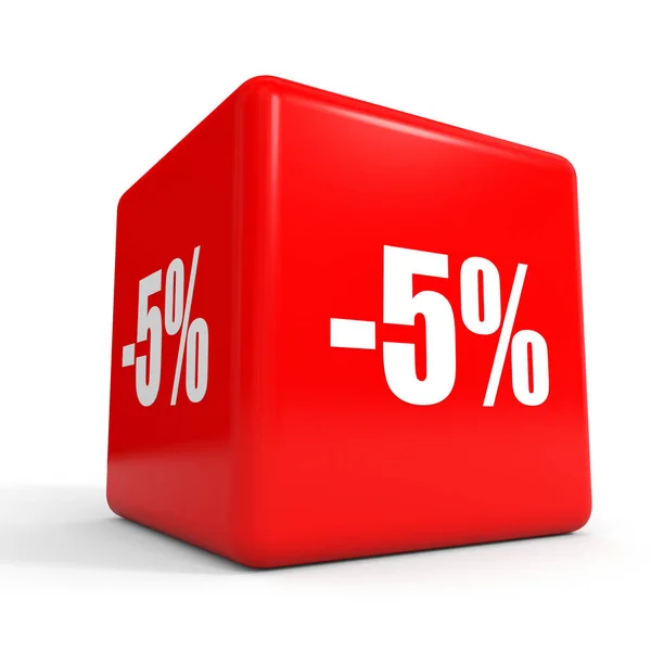 Fünf Prozent Rabatt. 5% Rabatt. roter Würfel. — Stockfoto