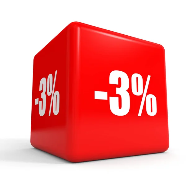 Tre per cento di sconto. Sconto 3%. Cubo rosso . — Foto Stock