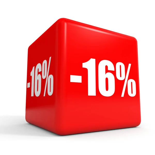 Šestnáct procent off. Sleva 16 %. Červená kostka. — Stock fotografie