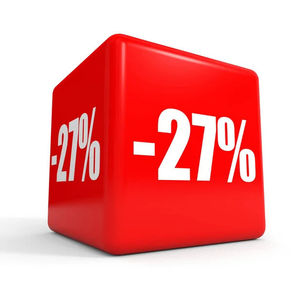 Ventisette per cento di sconto. Sconto 27%. Cubo rosso . — Foto Stock