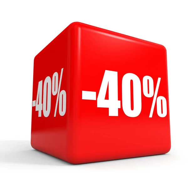 Il 40% di sconto. Sconto 40%. Cubo rosso . — Foto Stock