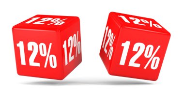 On iki yüzde. % 12 indirim. Kırmızı küpler.